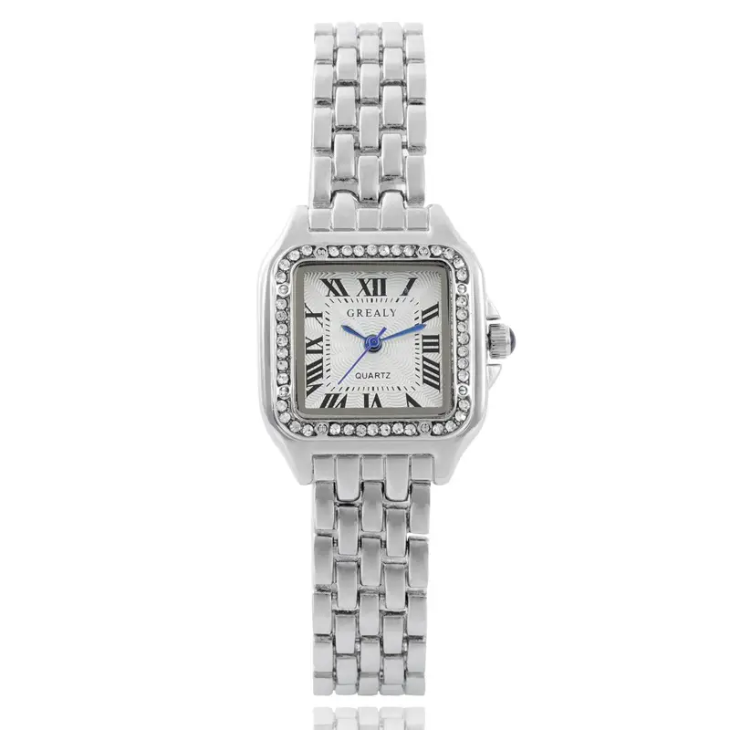 Women's Square Watch Stainless Steel Band Quartz Simple Roman Numerals - Image 2