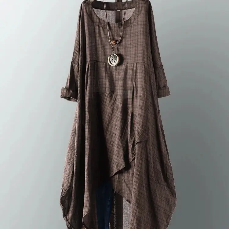 New Cross Border Irregular Hem Plaid Pullover Dress - Image 5