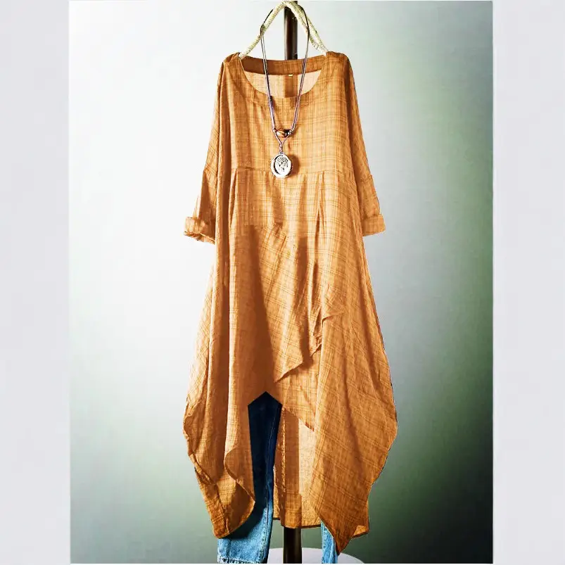New Cross Border Irregular Hem Plaid Pullover Dress - Image 4