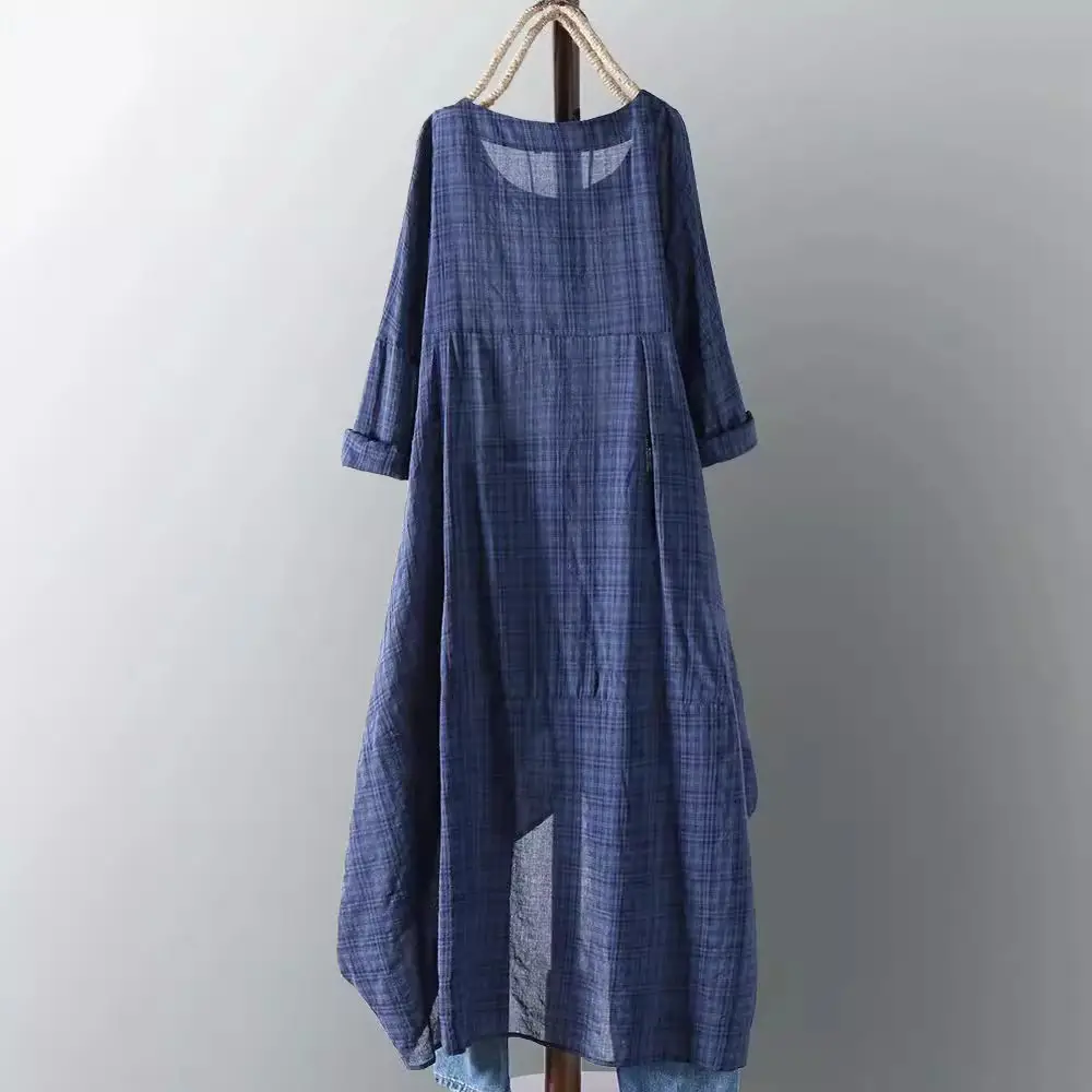 New Cross Border Irregular Hem Plaid Pullover Dress - Image 8
