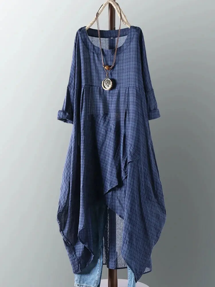 New Cross Border Irregular Hem Plaid Pullover Dress — feature 4