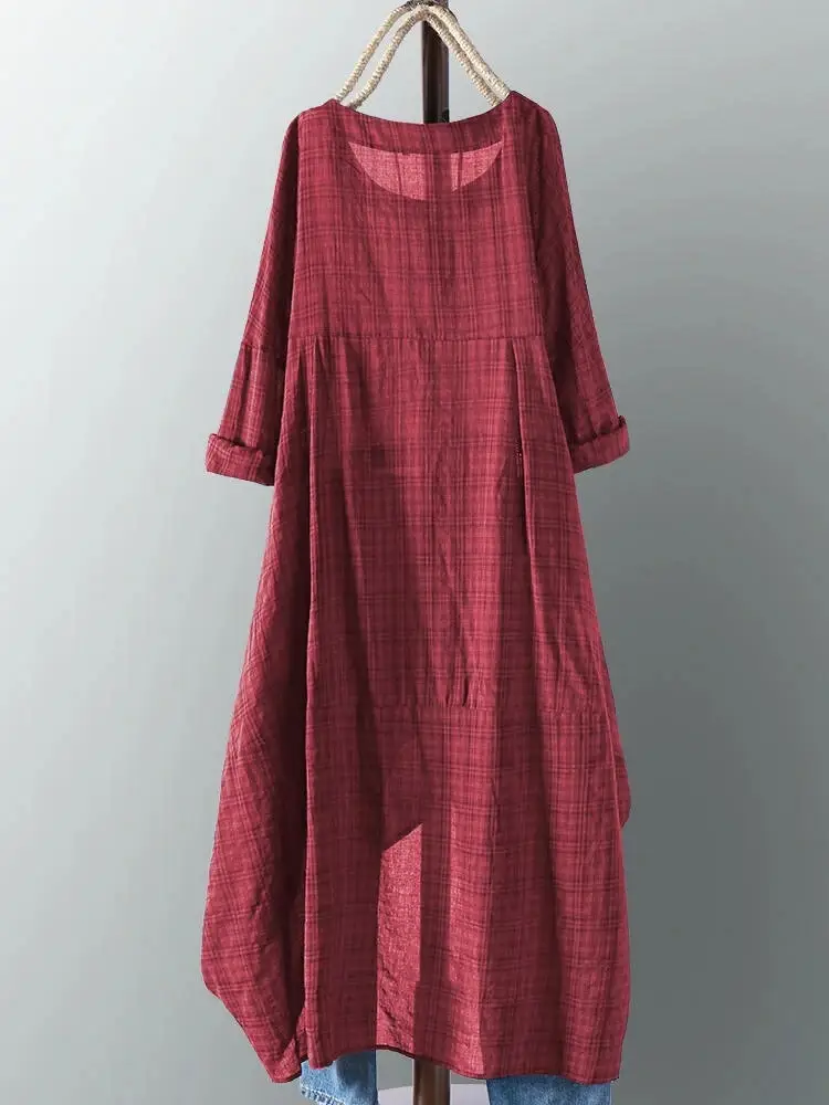 New Cross Border Irregular Hem Plaid Pullover Dress — feature 5