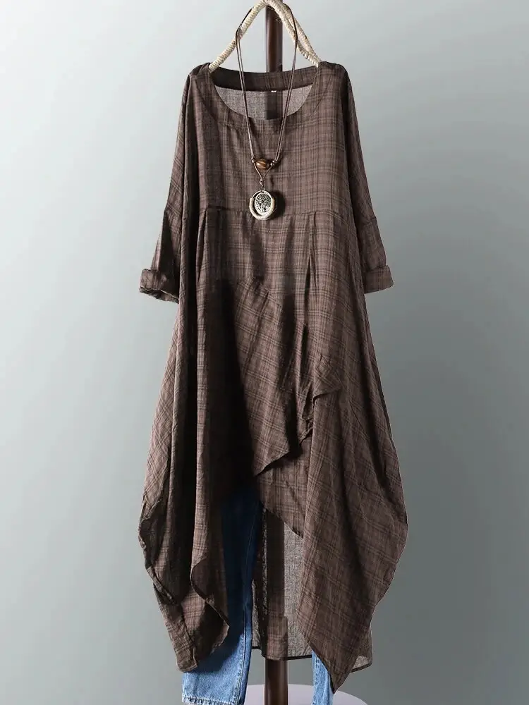 New Cross Border Irregular Hem Plaid Pullover Dress — feature 1