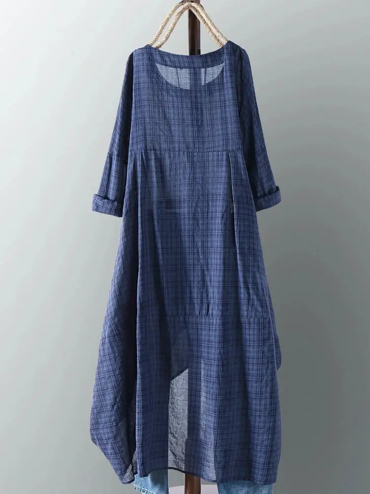New Cross Border Irregular Hem Plaid Pullover Dress — feature 3