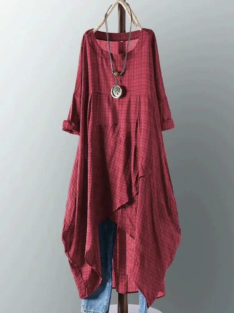 New Cross Border Irregular Hem Plaid Pullover Dress — feature 2