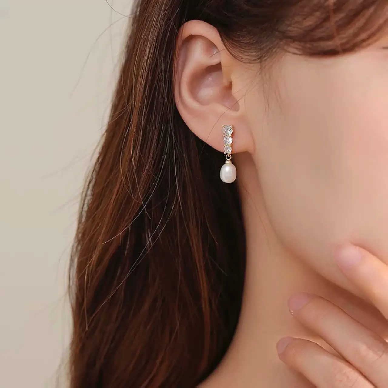 Korean Pearl Half-Hole Earrings S925 Silver - Image 2