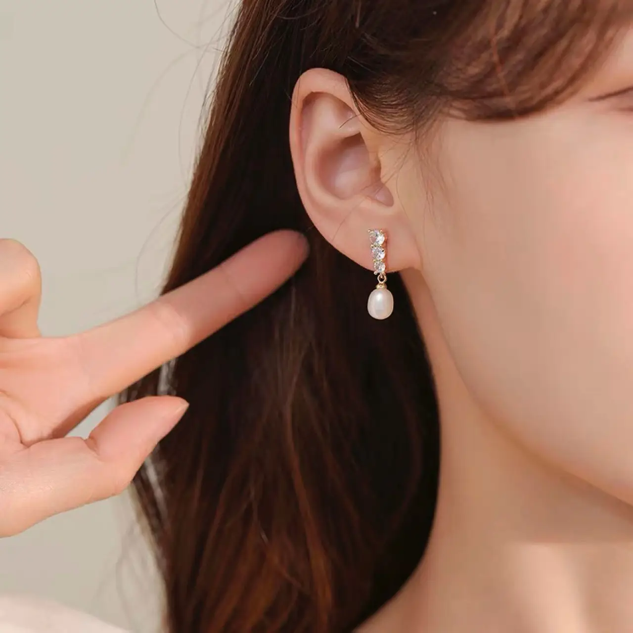 Korean Pearl Half-Hole Earrings S925 Silver - Image 4