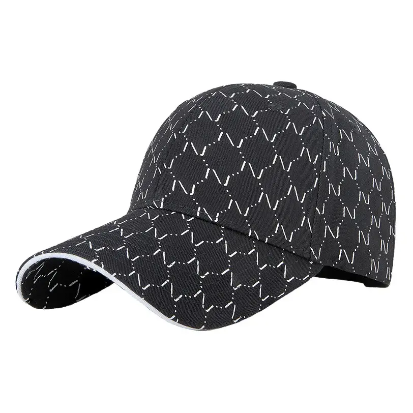 Women Printed Baseball Cap Black Large Brim Sun Hat