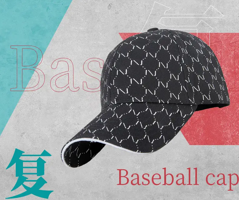 Women Printed Baseball Cap Black Large Brim Sun Hat — feature 3