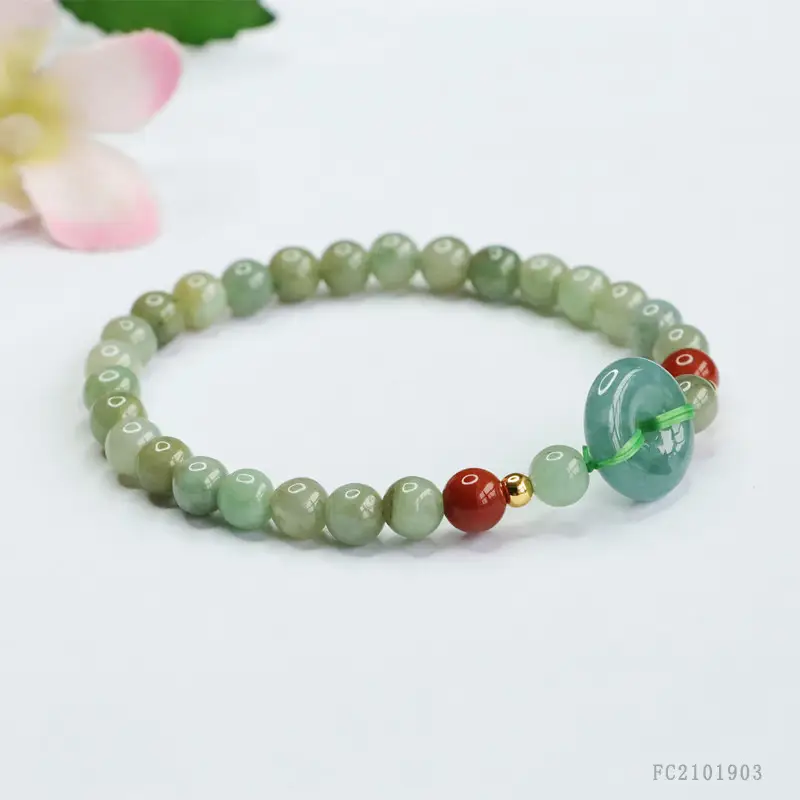 Guan Yu Natural Jade Bracelet Blue Horizontal Peace Buckle