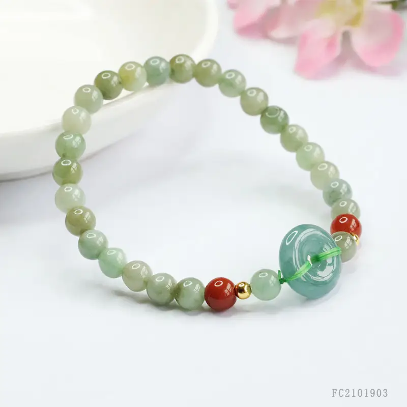 Guan Yu Natural Jade Bracelet Blue Horizontal Peace Buckle