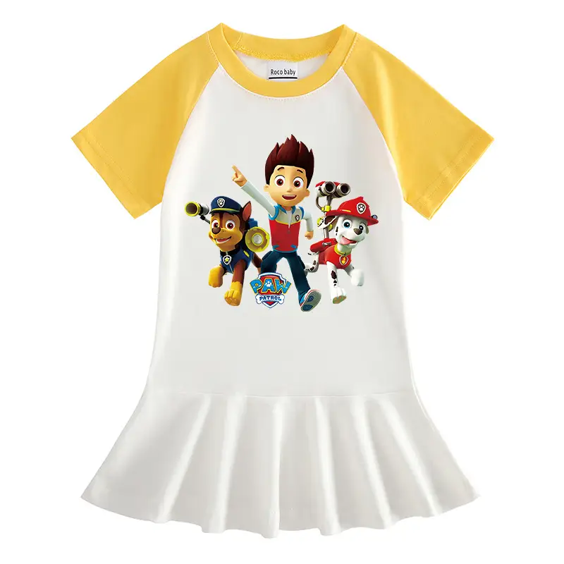 2023 Cartoon Kids Dress Purple White Frill Bottom