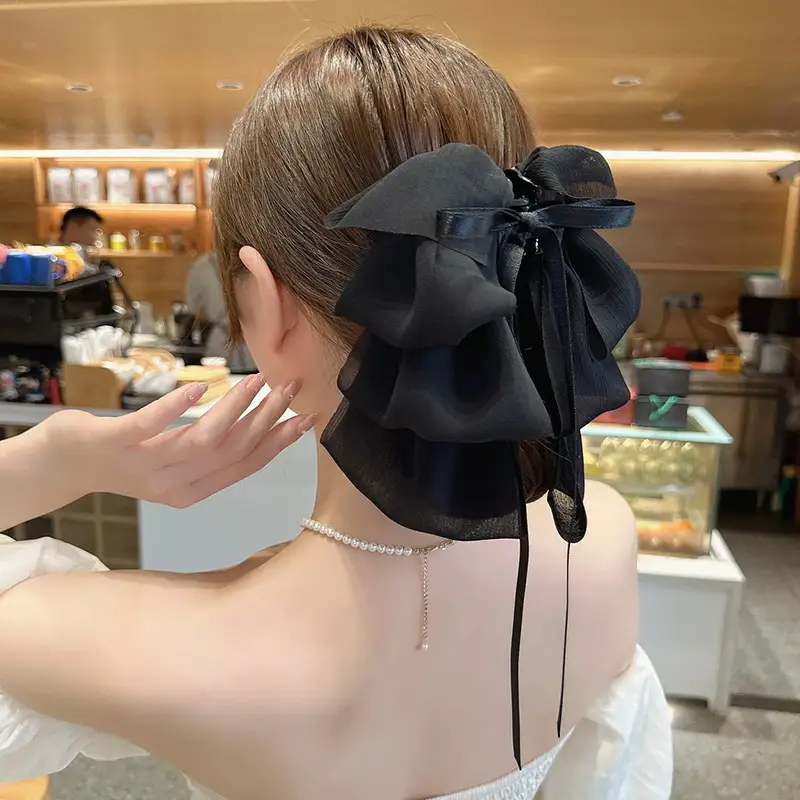 Black Beaded Hairpin for Women with Low Ponytail Back