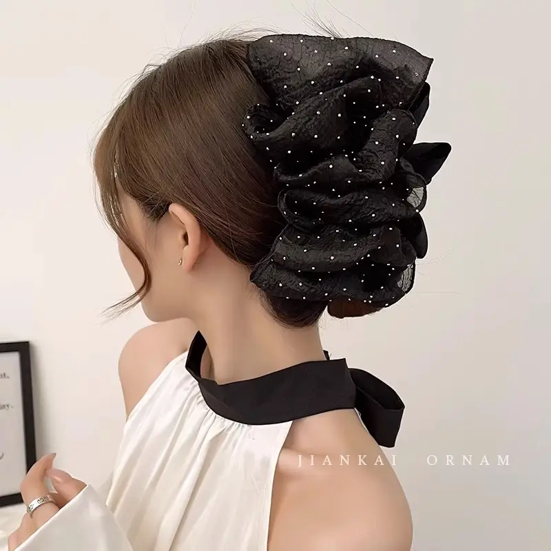 Black Beaded Hairpin for Women with Low Ponytail Back