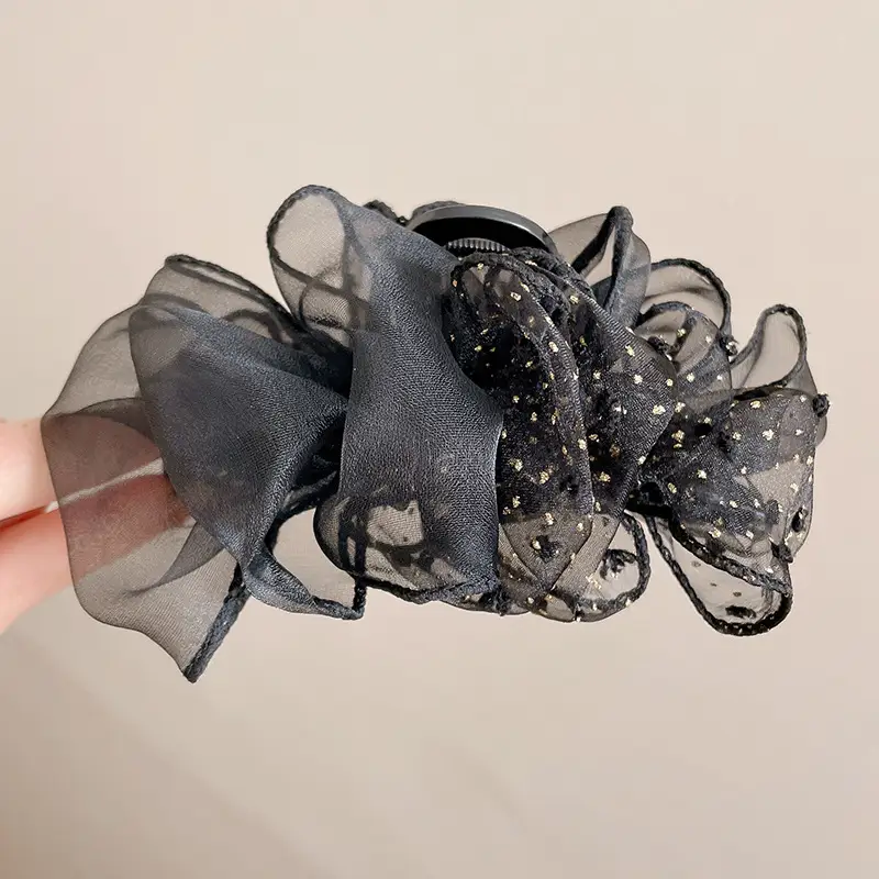 Black Beaded Hairpin for Women with Low Ponytail Back