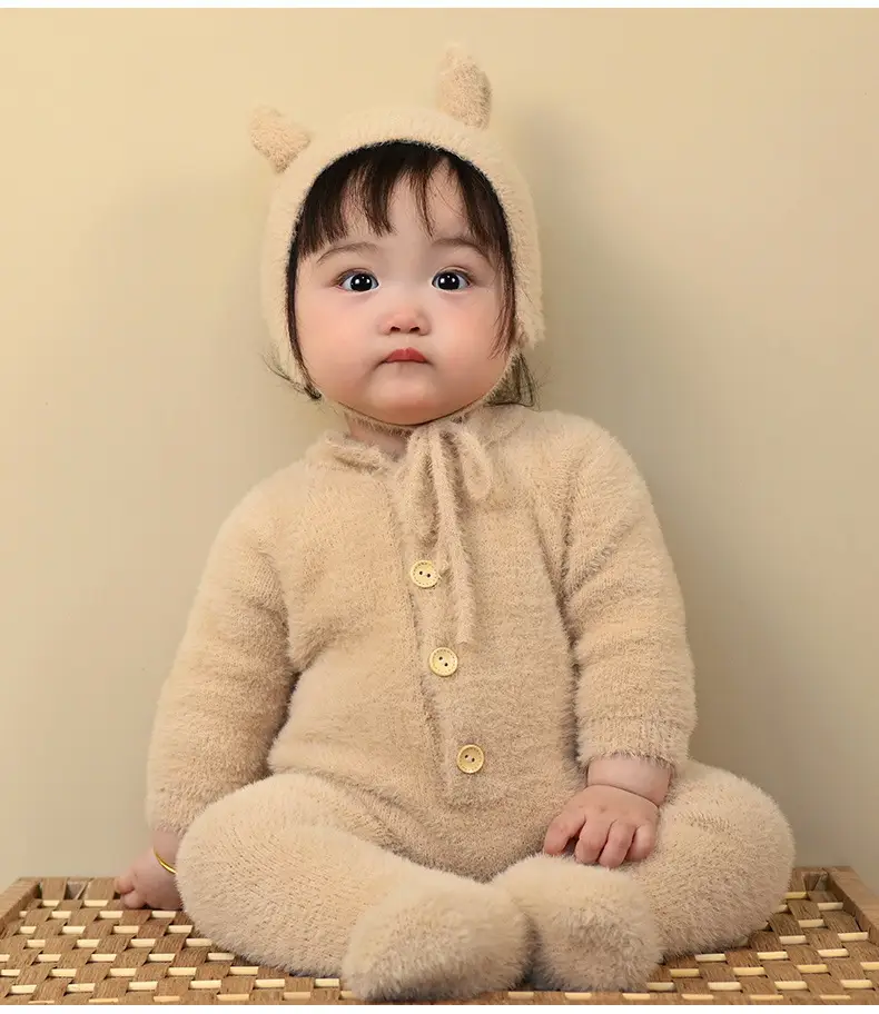 Baby Bear Hooded Mink Fur Foot Jumpsuit Brown — feature 30