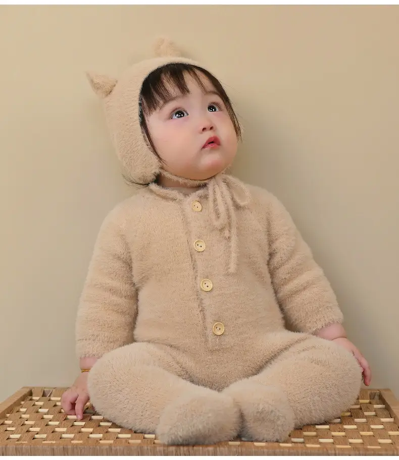 Baby Bear Hooded Mink Fur Foot Jumpsuit Brown — feature 31