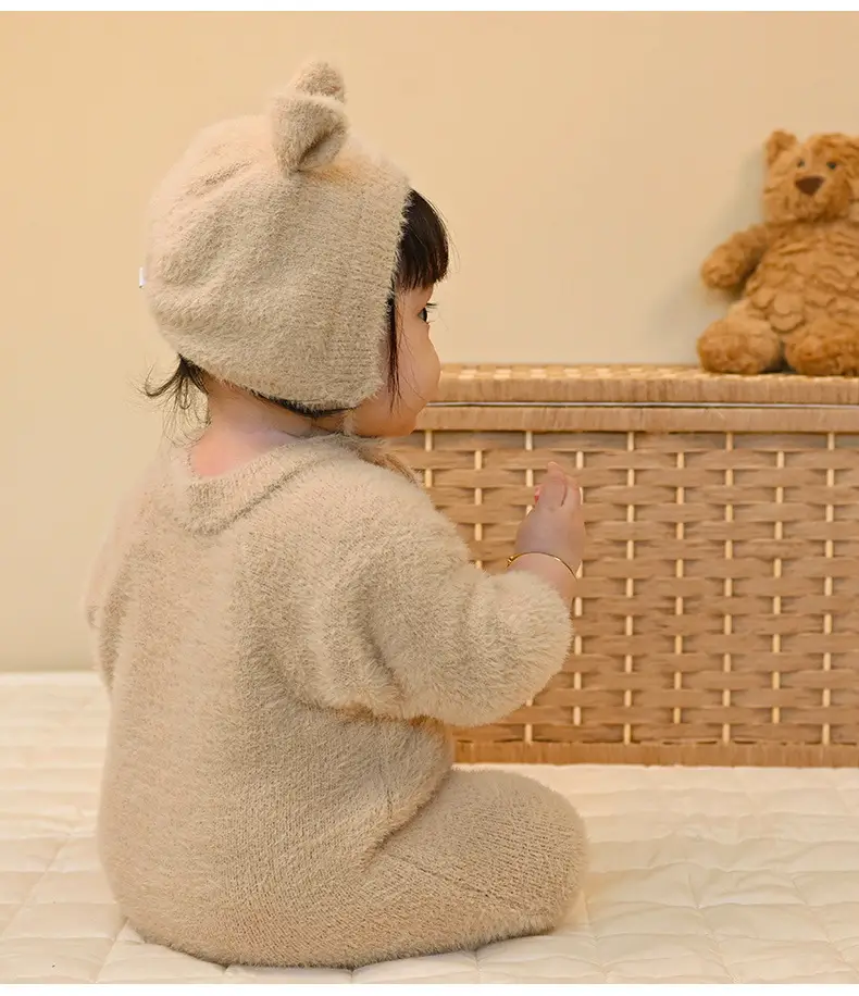 Baby Bear Hooded Mink Fur Foot Jumpsuit Brown — feature 34