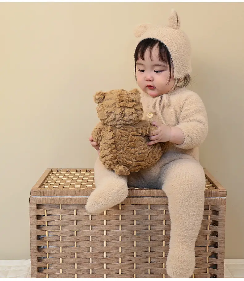 Baby Bear Hooded Mink Fur Foot Jumpsuit Brown — feature 35