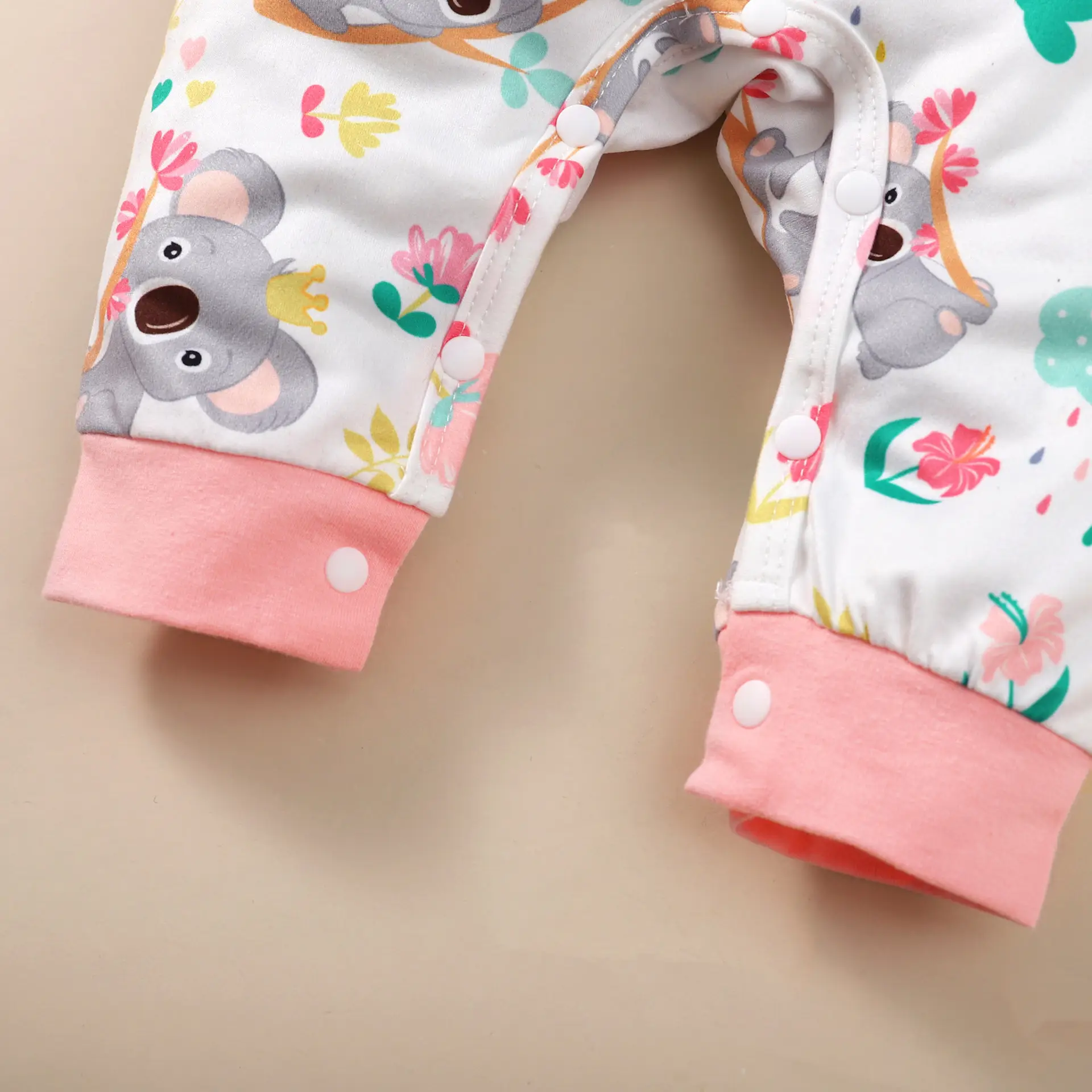 Cute Koala Printed Baby One-Piece Set Pink Bow - Image 3