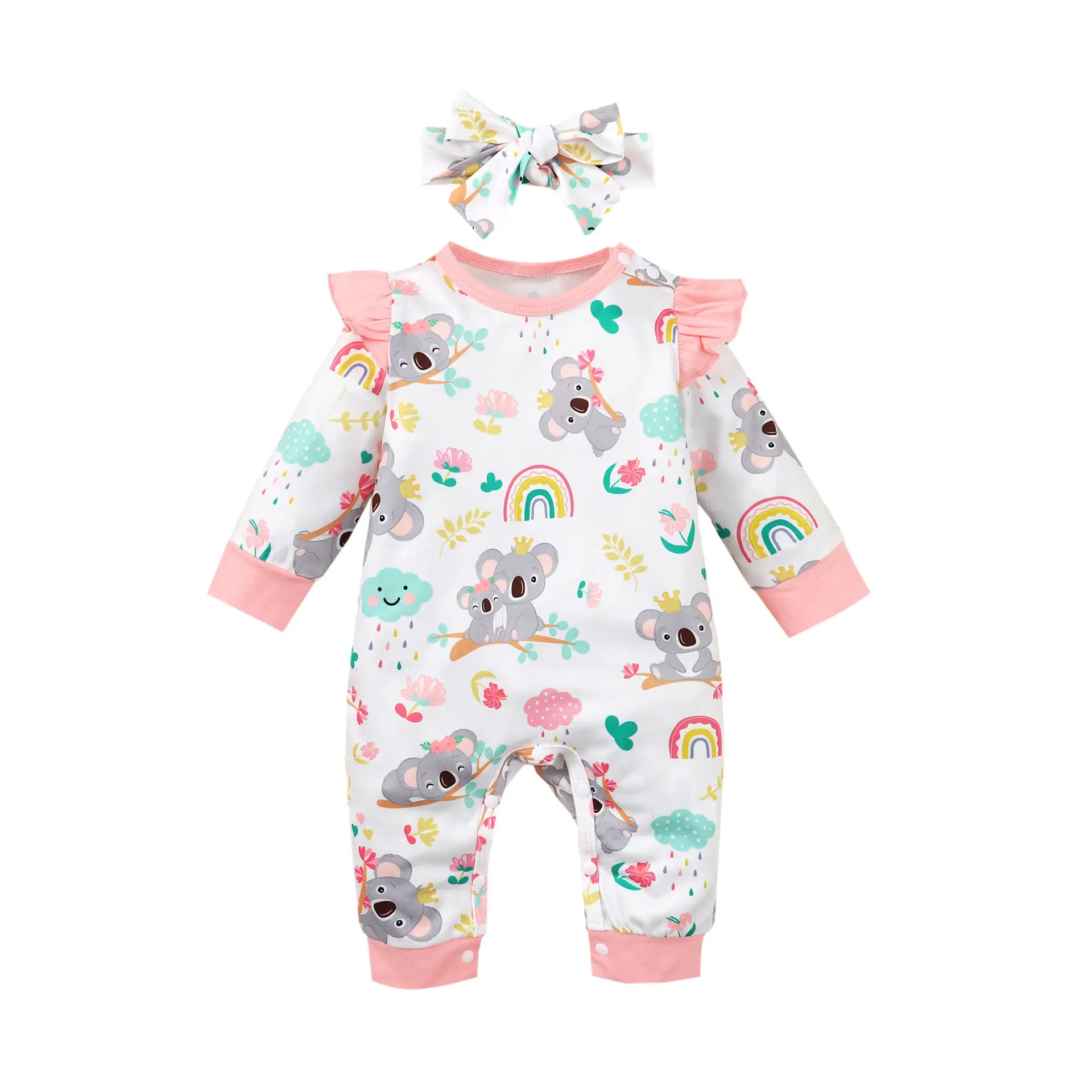Cute Koala Printed Baby One-Piece Set Pink Bow - Image 5