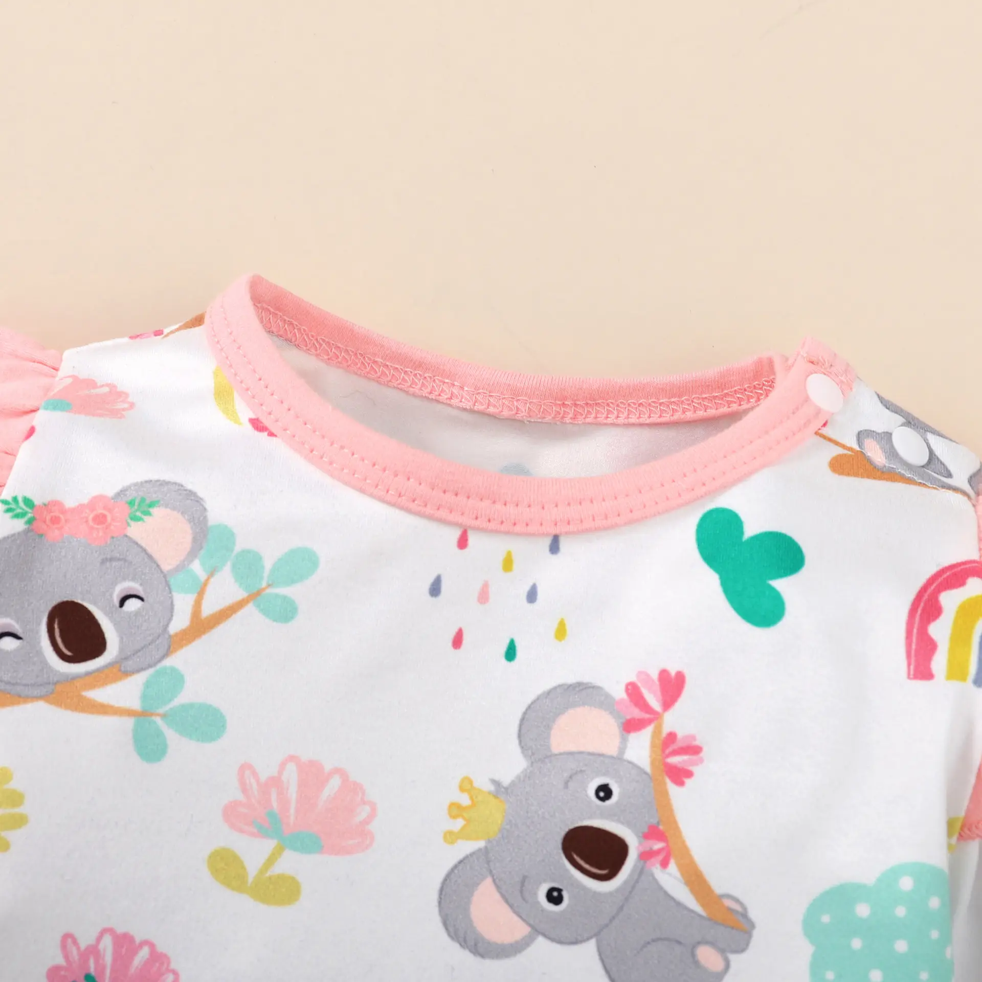 Cute Koala Printed Baby One-Piece Set Pink Bow — feature 7