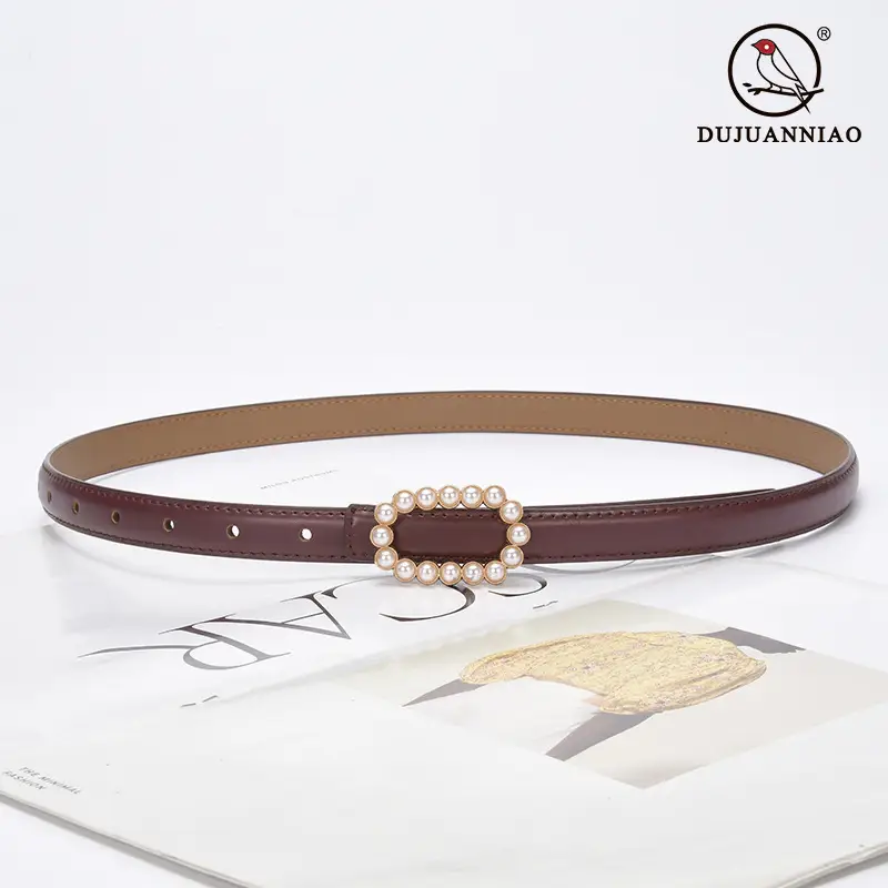Women's Green Genuine Leather Belt with Pearl Buckle - Image 28