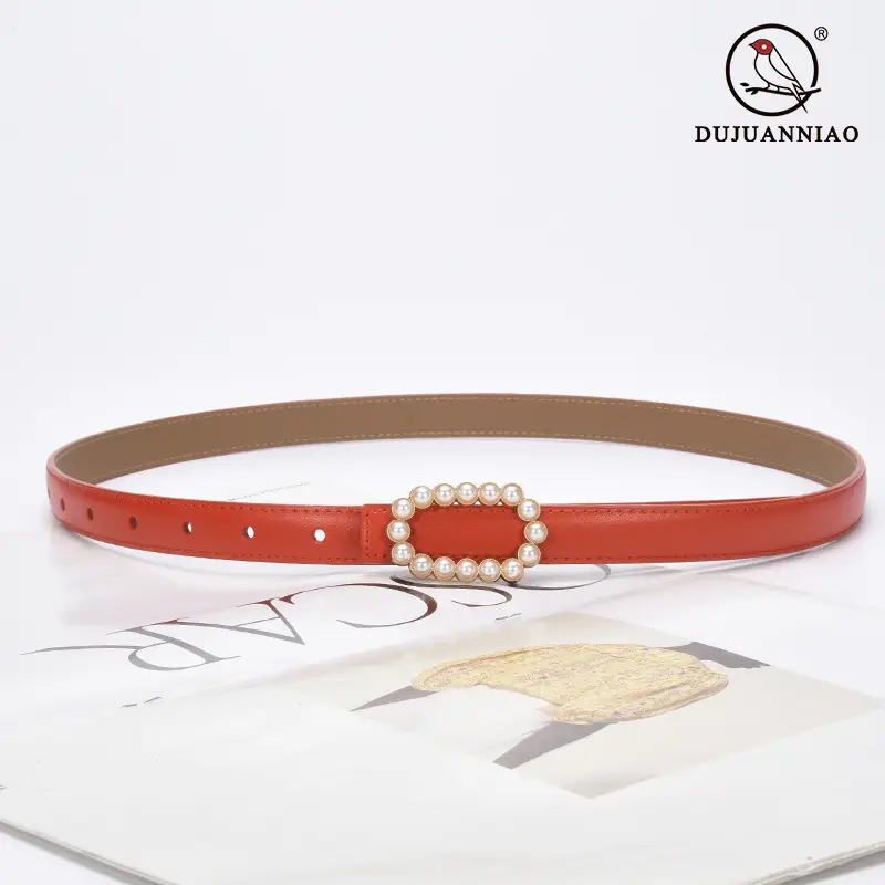 Women's Green Genuine Leather Belt with Pearl Buckle - Image 29