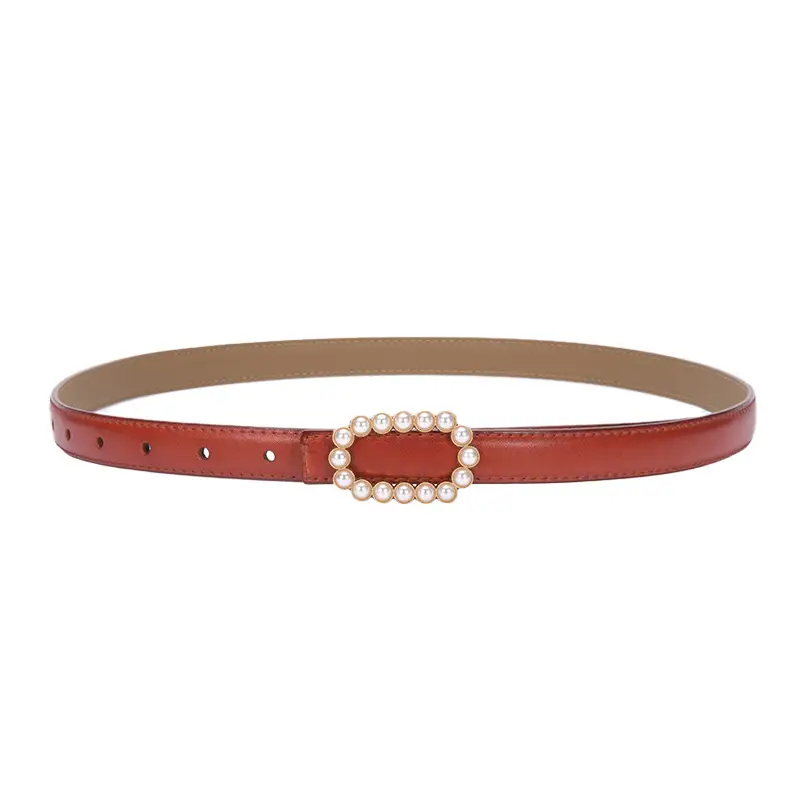 Women's Green Genuine Leather Belt with Pearl Buckle - Image 30