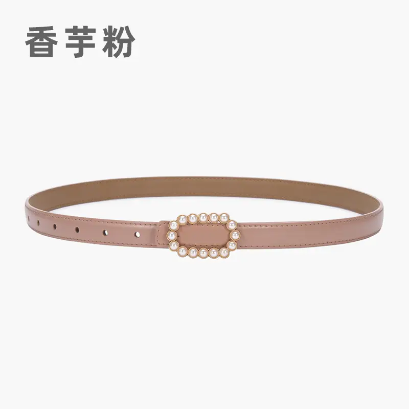 Women's Green Genuine Leather Belt with Pearl Buckle - Image 12