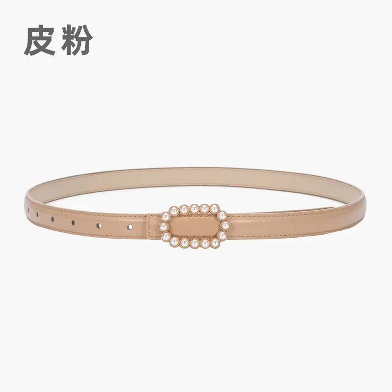 Women's Green Genuine Leather Belt with Pearl Buckle - Image 14