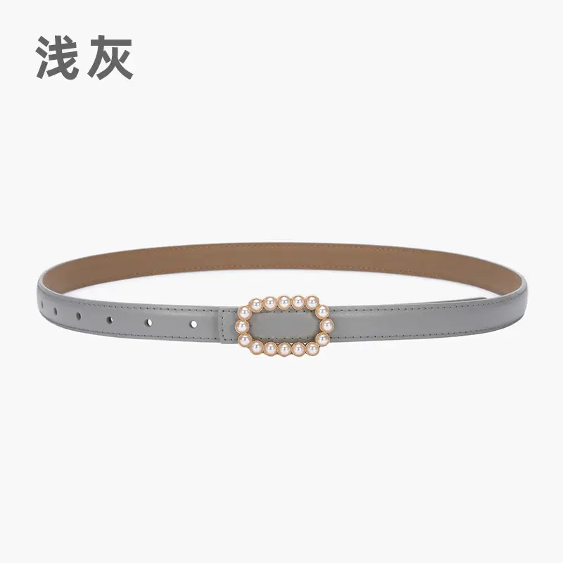 Women's Green Genuine Leather Belt with Pearl Buckle - Image 15