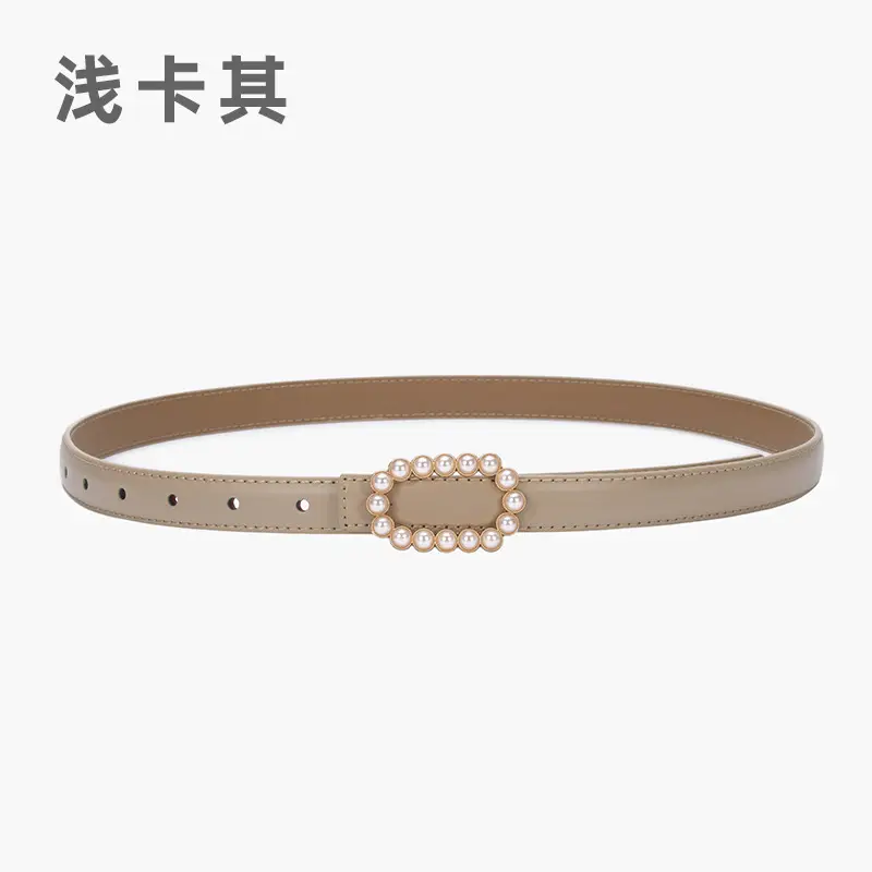 Women's Green Genuine Leather Belt with Pearl Buckle - Image 16