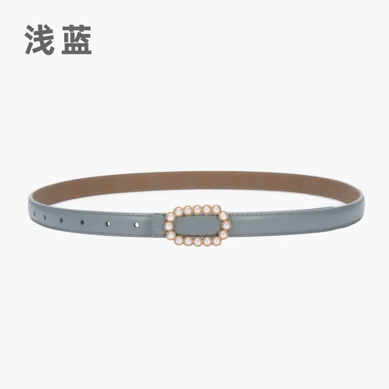 Women's Green Genuine Leather Belt with Pearl Buckle - Image 17