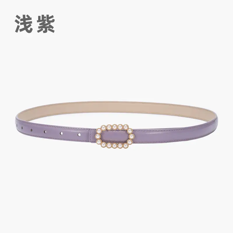 Women's Green Genuine Leather Belt with Pearl Buckle - Image 18