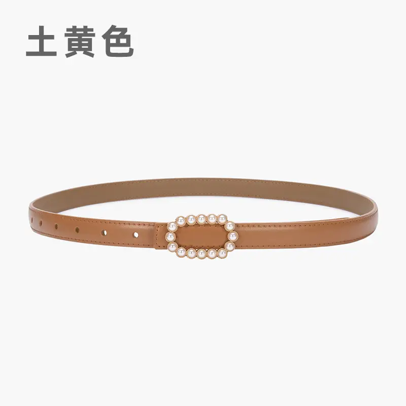 Women's Green Genuine Leather Belt with Pearl Buckle - Image 19