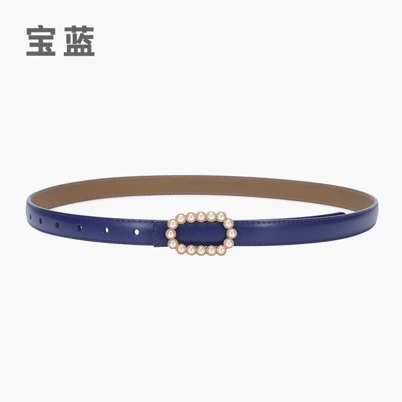 Women's Green Genuine Leather Belt with Pearl Buckle - Image 2