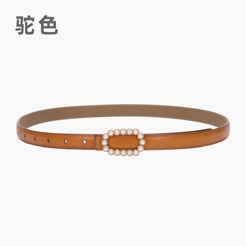 Women's Green Genuine Leather Belt with Pearl Buckle - Image 20