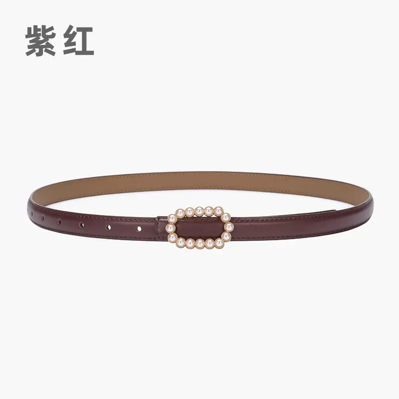 Women's Green Genuine Leather Belt with Pearl Buckle - Image 21