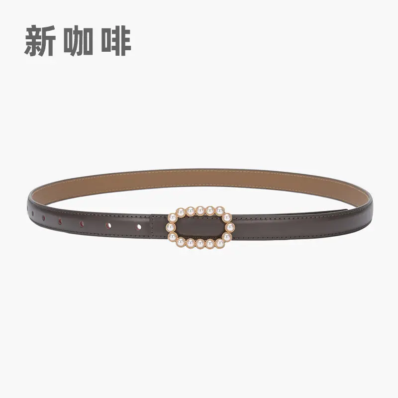 Women's Green Genuine Leather Belt with Pearl Buckle - Image 22