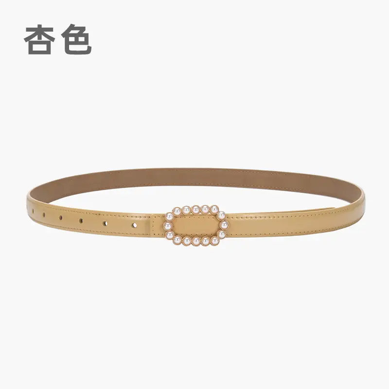 Women's Green Genuine Leather Belt with Pearl Buckle - Image 24