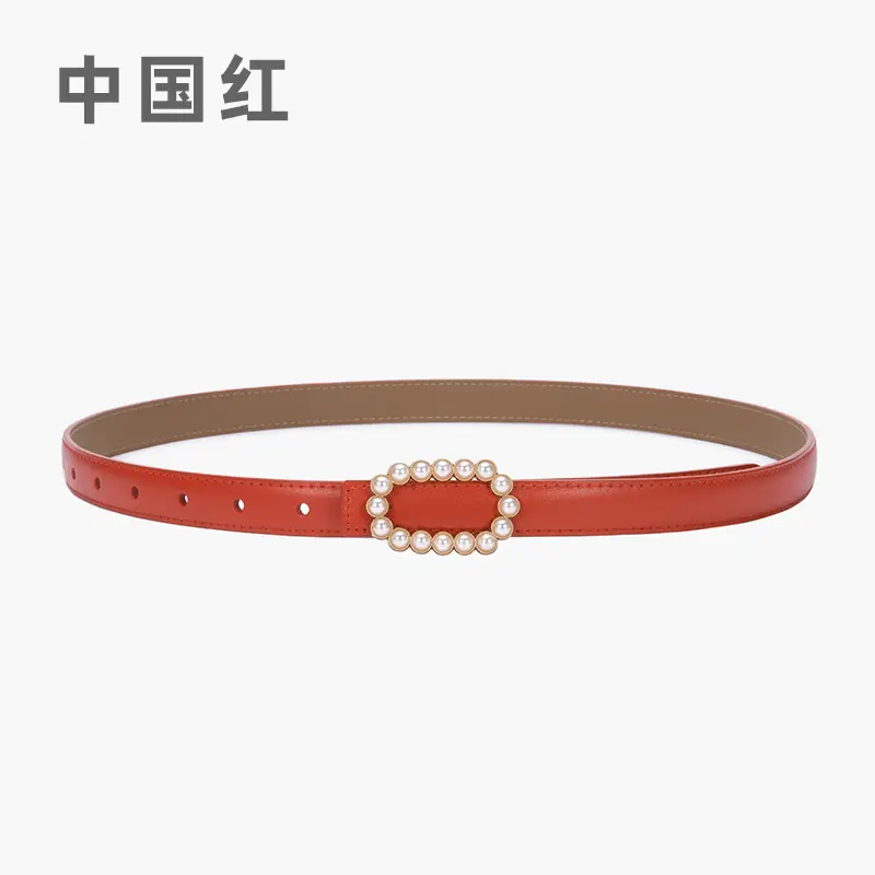 Women's Green Genuine Leather Belt with Pearl Buckle - Image 25