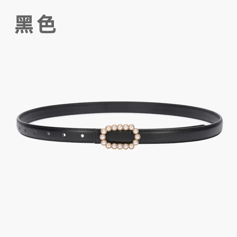 Women's Green Genuine Leather Belt with Pearl Buckle - Image 5
