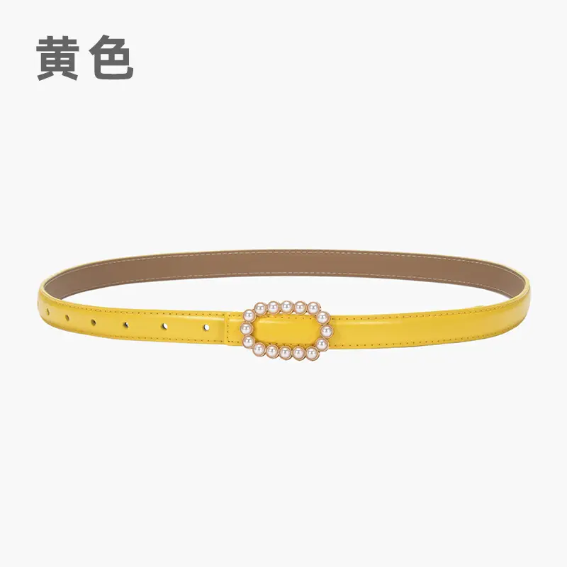 Women's Green Genuine Leather Belt with Pearl Buckle - Image 6