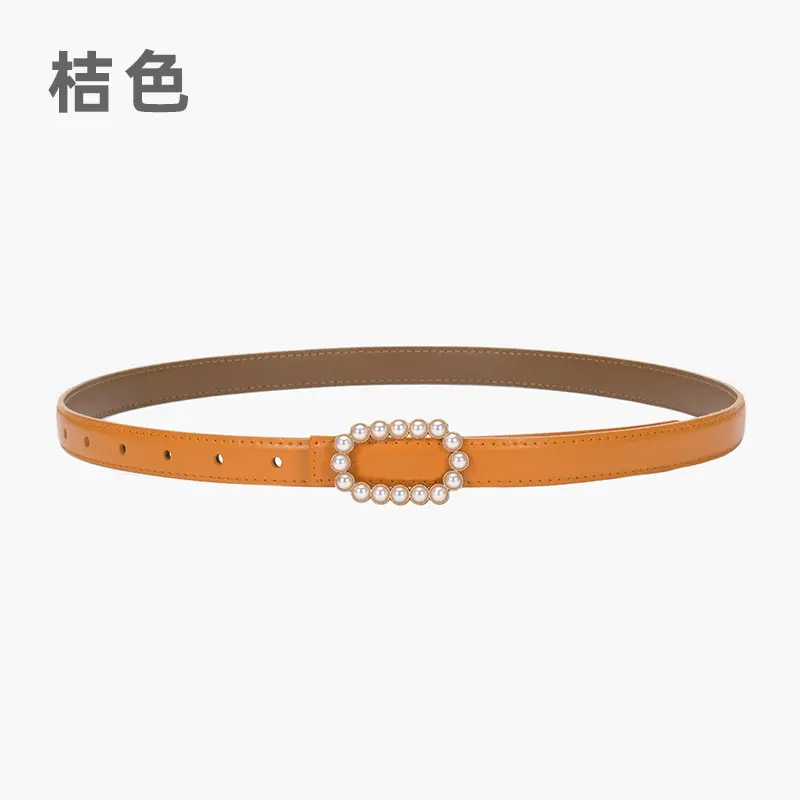 Women's Green Genuine Leather Belt with Pearl Buckle - Image 8
