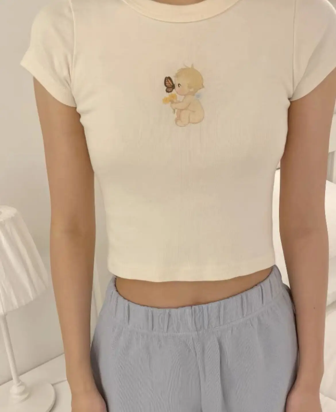 Sweet White Butterfly Angel Pattern Short Sleeve T-Shirt