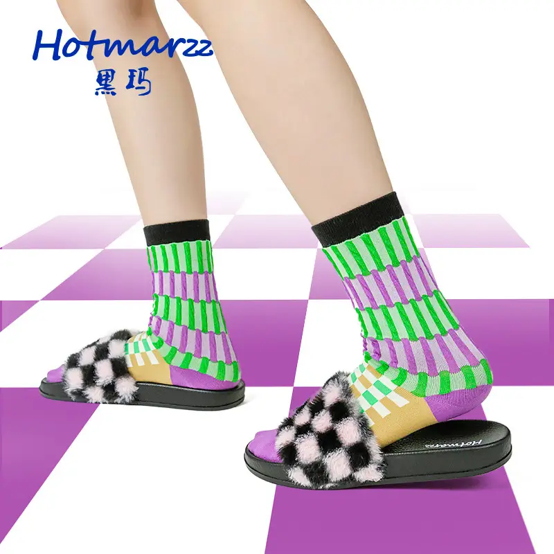 Women's Wool Flag Checkerboard Slippers Non-Slip