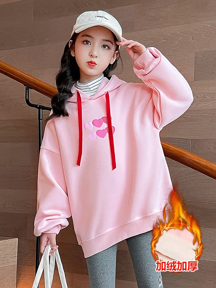 Kids Hooded Sweatshirt Pink Velvet Winter New Style - Image 4