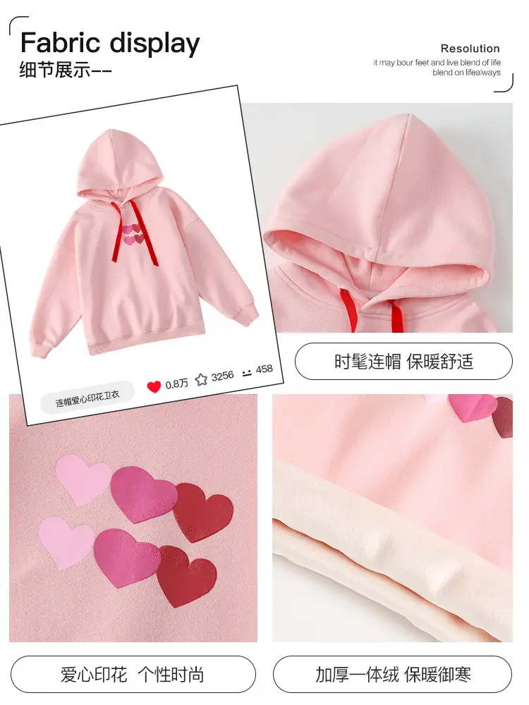 Kids Hooded Sweatshirt Pink Velvet Winter New Style - Image 5