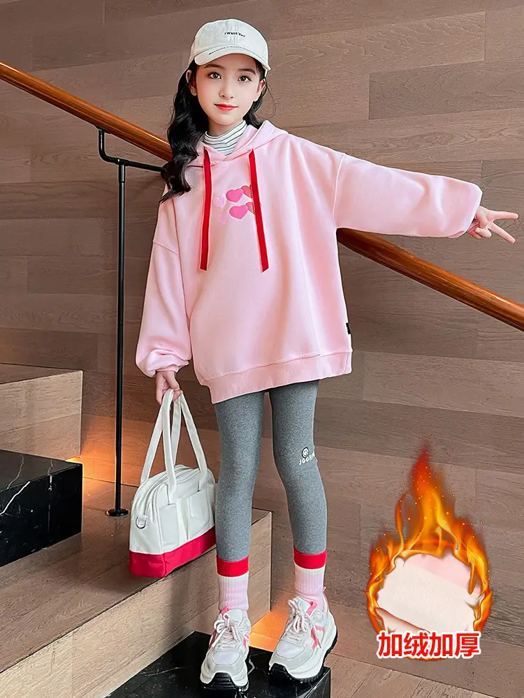 Kids Hooded Sweatshirt Pink Velvet Winter New Style - Image 6